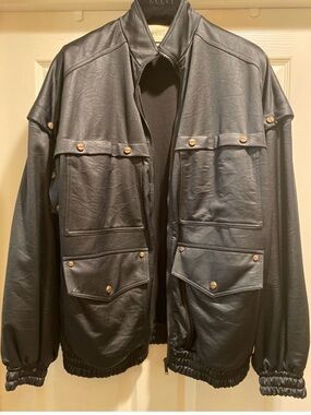 GUCCI Unisex Black Faux Leather Utility Jacket/Vest with Snap Pockets size Sm